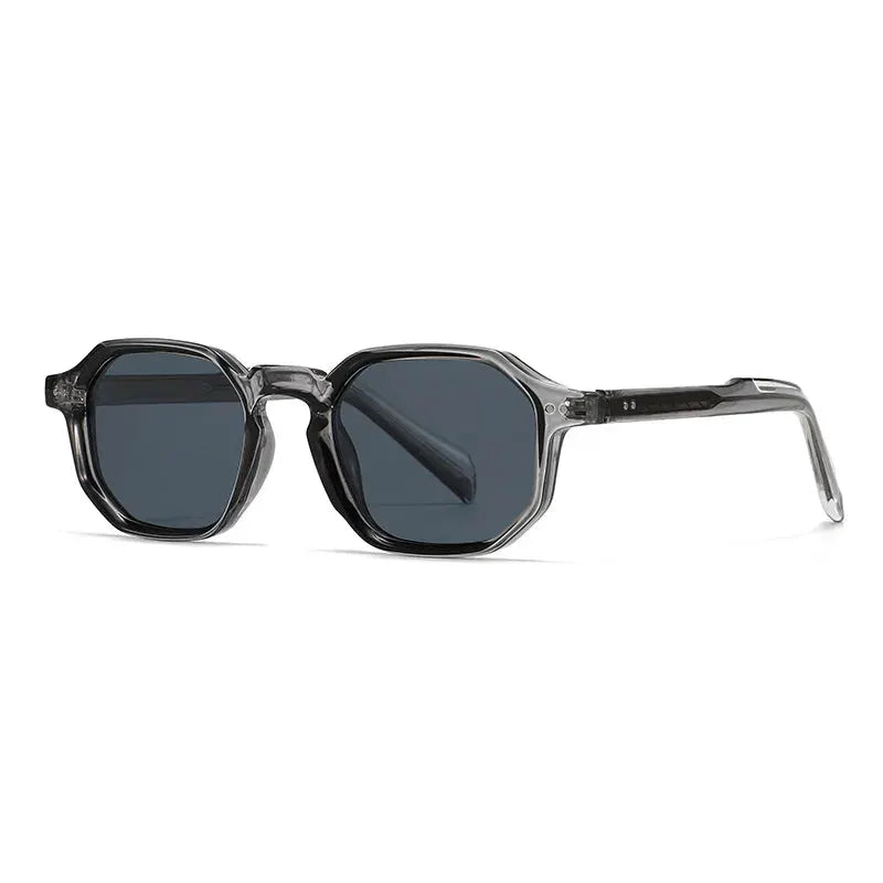 SHAUNA polygon-square sunglasses, transparent gray frame, blue-gray polarized lenses – Astroshadez
