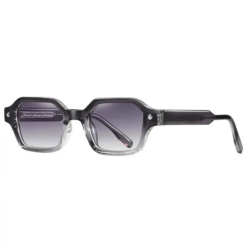 SHAUNA sunglasses: small polygon square transparent frame with clear-to-gray gradient lenses and rivets – Astroshadez