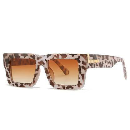 SHAUNA retro square sunglasses, leopard-print frame with brown gradient lenses, unisex style – Astroshadez