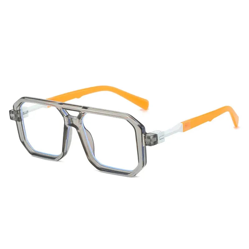 SHAUNA double-bridged square sunglasses with clear gray frame, gradient lenses, orange temples – Astroshadez