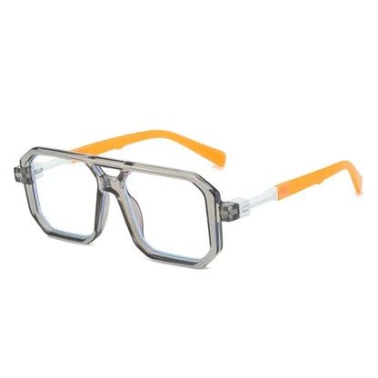SHAUNA double-bridged square sunglasses with clear gray frame, gradient lenses, orange temples – Astroshadez