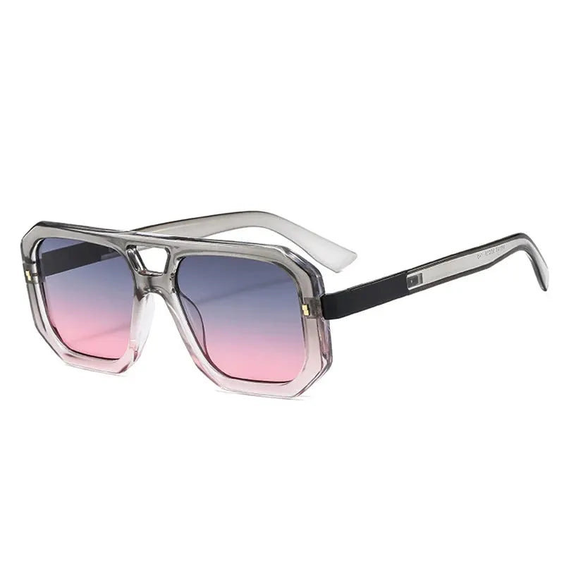 SHAUNA double-bridged square sunglasses; pink frame, gradient pink-to-blue lenses, black temples – Astroshadez