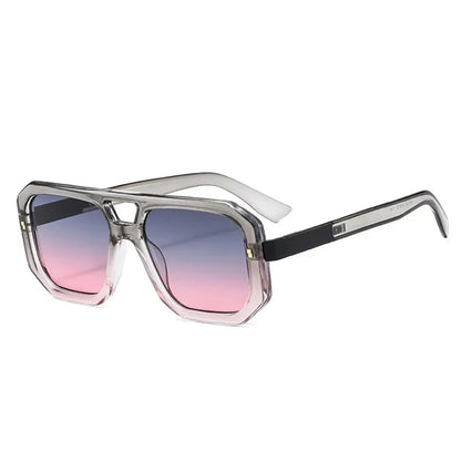 SHAUNA double-bridge square sunglasses with clear frame and pink–blue gradient UV400 lenses – Astroshadez