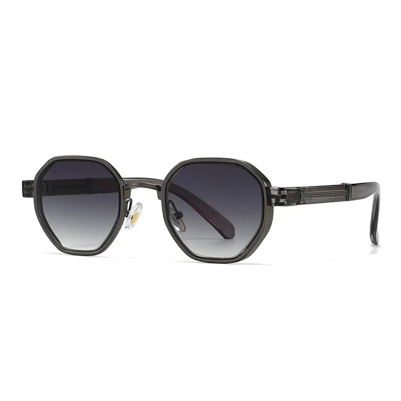 SHAUNA polygon metal square sunglasses with black frame and dark-to-light gray gradient UV400 lenses – Astroshadez