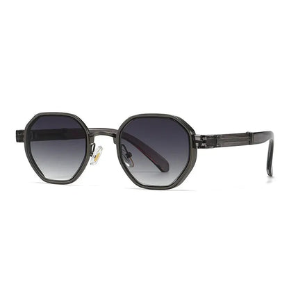 SHAUNA polygon metal square sunglasses with black frame and dark-to-light gray gradient UV400 lenses – Astroshadez