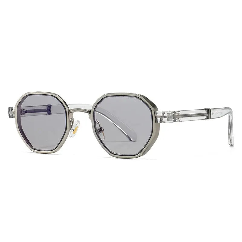 SHAUNA polygon metal square sunglasses with silver frame and gray gradient lenses – Astroshadez