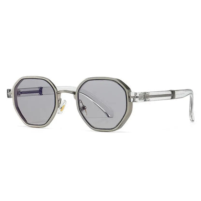 SHAUNA polygon metal square sunglasses with silver frame and gray gradient lenses – Astroshadez