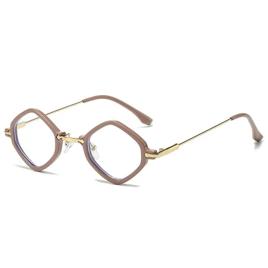 SHAUNA retro polygon-square sunglasses, pink-brown frames with gold temples, ocean gradient UV400 lenses – Astroshadez