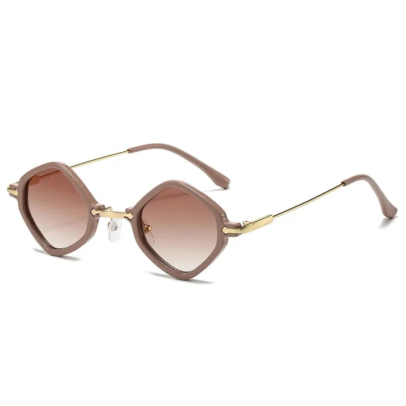 SHAUNA retro small polygon square sunglasses with brown frame, gold accents and gradient UV400 lenses – Astroshadez