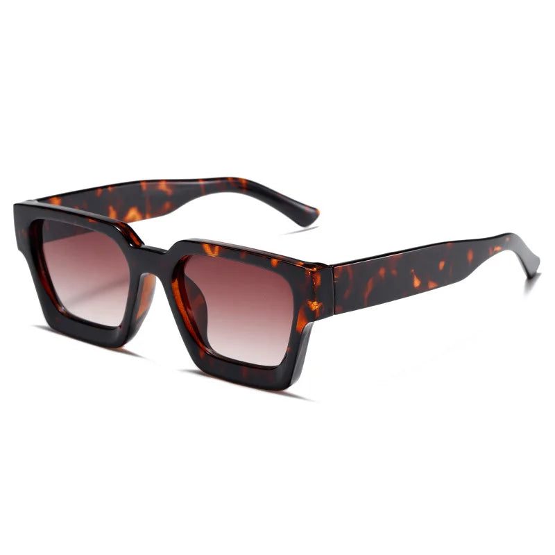 SHAUNA Retro Square Sunglasses Thick Frame Enhanced Metal Hinge UV400