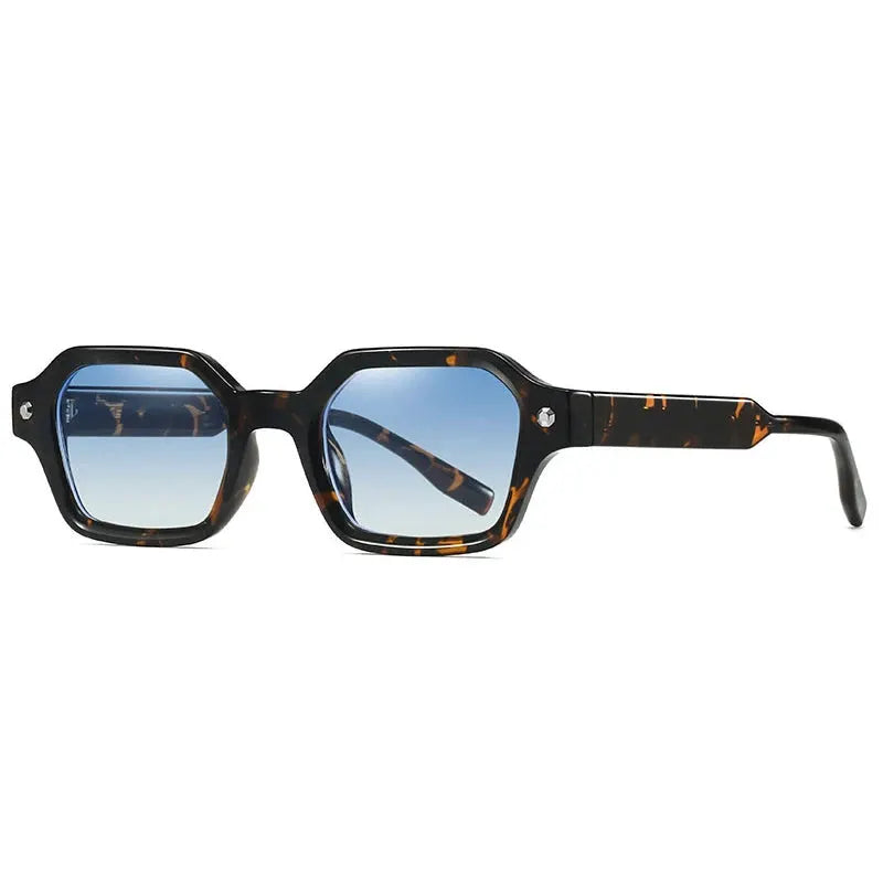 SHAUNA small polygon-square tortoiseshell sunglasses with blue gradient lenses and rivet accents – Astroshadez
