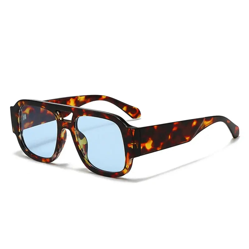 SHAUNA double-bridge square sunglasses in tortoiseshell with light blue UV400 lenses – Astroshadez