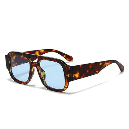 SHAUNA double-bridge square sunglasses in tortoiseshell with light blue UV400 lenses – Astroshadez