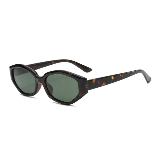 Cat-eye tortoiseshell sunglasses with green polarized lenses, retro polygon frame – Astroshadez