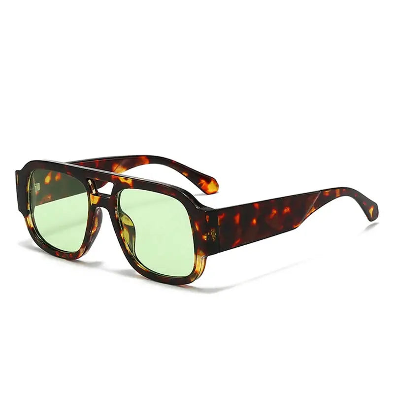 SHAUNA double-bridges square sunglasses in tortoiseshell with green lenses, retro candy leopard style – Astroshadez