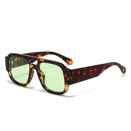 SHAUNA double-bridges square sunglasses in tortoiseshell with green lenses, retro candy leopard style – Astroshadez