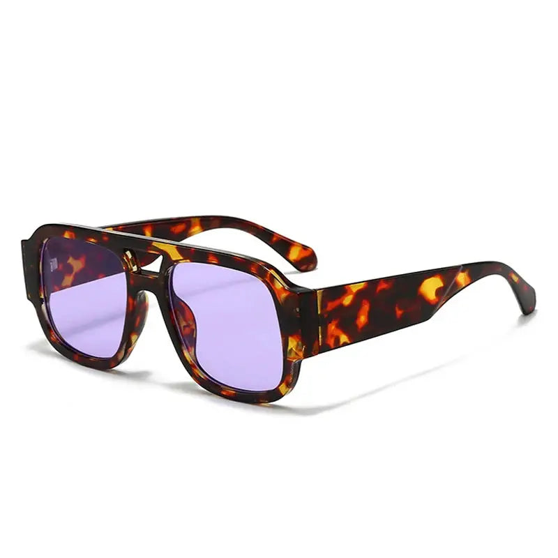 SHAUNA square tortoiseshell sunglasses with lavender lenses, double bridge, retro leopard candy style – Astroshadez