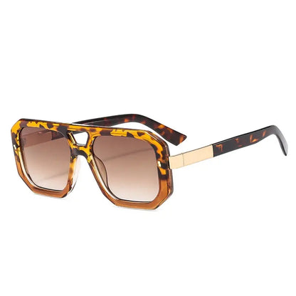 Sunglasses SHAUNA double-bridge square tortoiseshell frame, gradient brown lenses, gold temples – Astroshadez