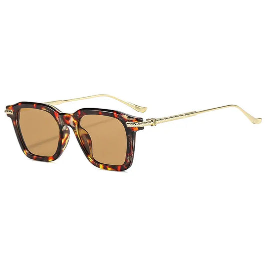 SHAUNA Retro Square Sunglasses with tortoiseshell frame, brown UV400 lenses, gold temples – Astroshadez