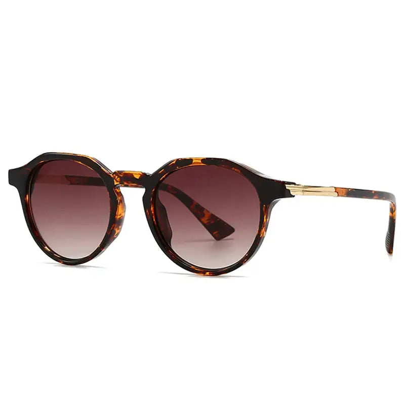 SHAUNA round tortoiseshell sunglasses with gradient brown lenses and gold-accent temples – Astroshadez