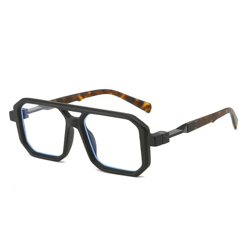 SHAUNA double-bridged square sunglasses with black frame, blue gradient lenses, tortoiseshell temples – Astroshadez