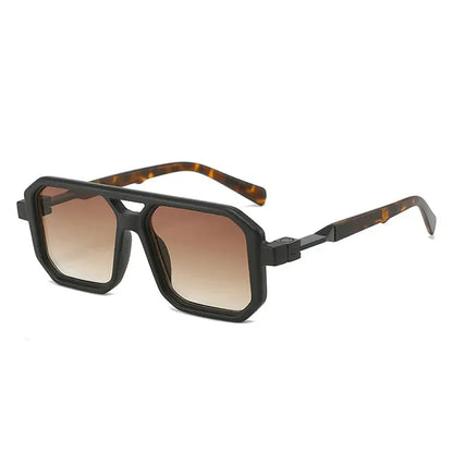 SHAUNA double-bridge square sunglasses with black frame, tortoise temples and brown gradient lenses – Astroshadez