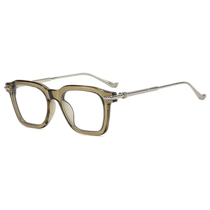 SHAUNA retro square sunglasses with olive translucent frame and clear UV400 lenses – Astroshadez