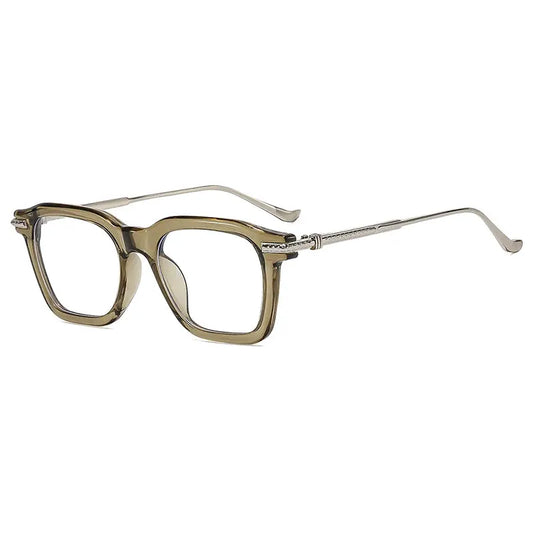 SHAUNA retro square sunglasses with olive translucent frame and clear UV400 lenses – Astroshadez