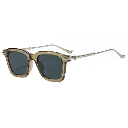 SHAUNA retro square sunglasses with tan translucent frame and dark gray lenses – Astroshadez