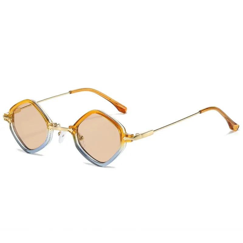 SHAUNA retro small polygon square sunglasses with amber translucent frames and ocean gradient UV400 lenses – Astroshadez