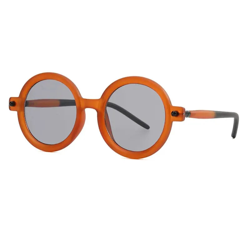 SHAUNA round sunglasses with orange frames, gray lenses, two-tone temple arms – Astroshadez