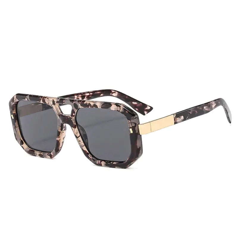 SHAUNA double-bridged square tortoiseshell sunglasses with gray lenses and gold temple accents– Astroshadez