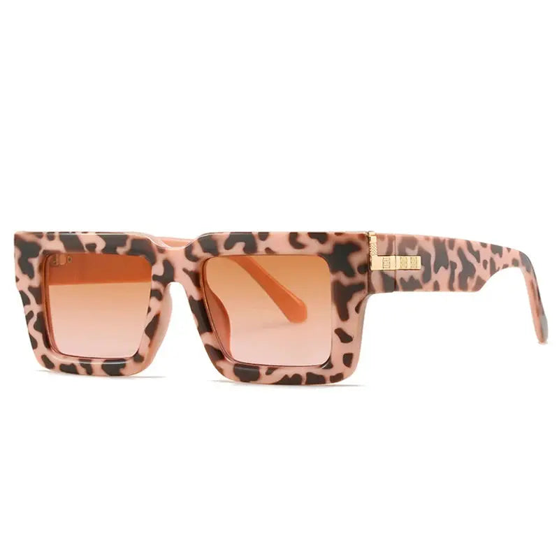 SHAUNA Retro Square Sunglasses with leopard-print frame and gradient orange-pink lenses – Astroshadez