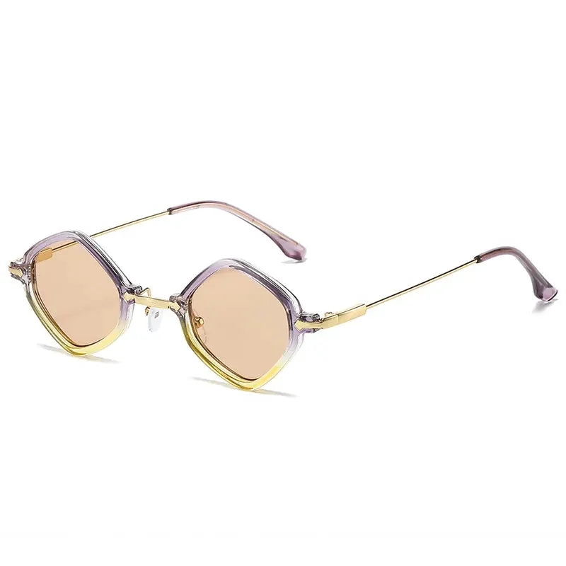 SHAUNA Retro polygon square sunglasses with lavender frame, gold accents, and gradient lenses – Astroshadez