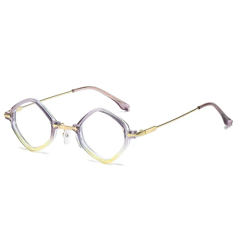SHAUNA polygon square sunglasses with lavender frame and gold temples, ocean gradient UV400 lenses – Astroshadez