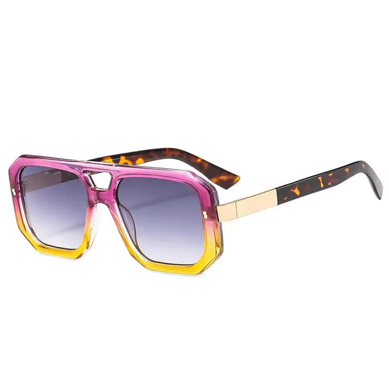 SHAUNA square sunglasses with pink-yellow gradient frame, tortoiseshell temples, purple gradient lenses – Astroshadez