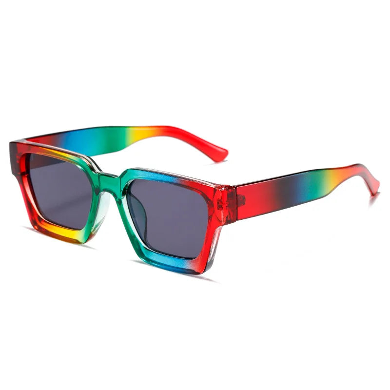 SHAUNA Retro Square Sunglasses Thick Frame Enhanced Metal Hinge UV400