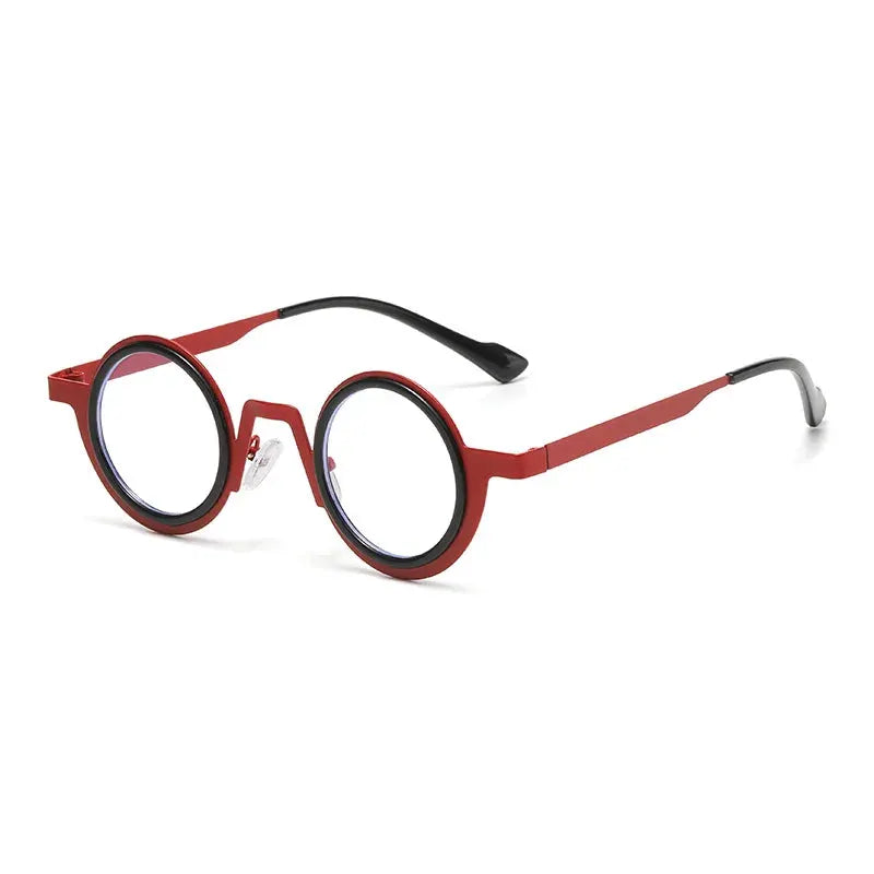 SHAUNA retro small round sunglasses with red and black double-color frame, clear UV400 lenses – Astroshadez