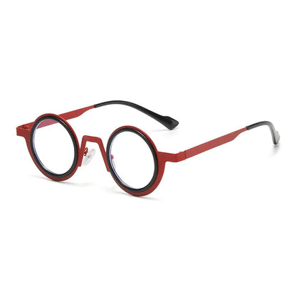 SHAUNA retro small round sunglasses with red and black double-color frame, clear UV400 lenses – Astroshadez