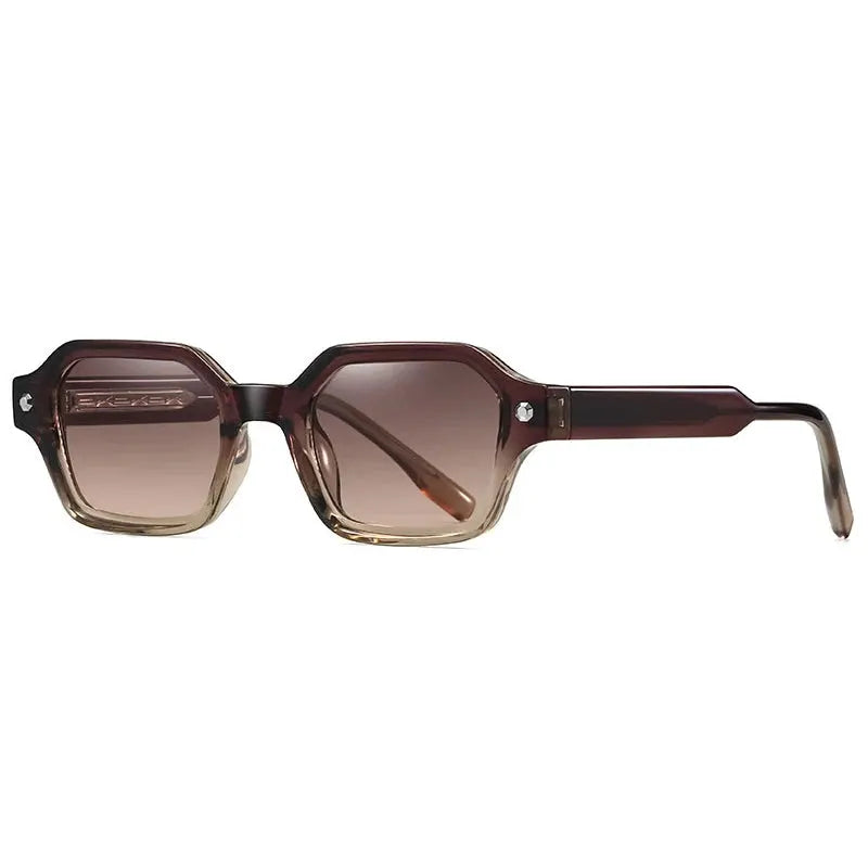SHAUNA small polygon-square sunglasses, burgundy translucent frame, rivet accents, gradient brown lenses – Astroshadez