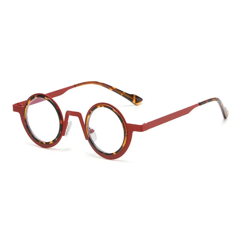 SHAUNA retro round sunglasses with red frame, tortoiseshell temples, clear UV400 lenses – Astroshadez