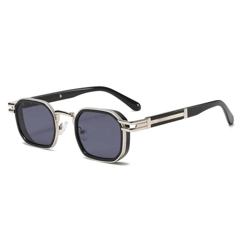 SHAUNA Retro Square Metal sunglasses with gradient lenses, silver frame and black temples – Astroshadez