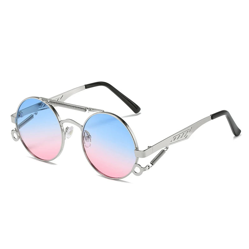 SHAUNA Retro Metal Double Bridges Round Sunglasses Women Fashion Gradient Mirror Eyewear Men Trending Punk Spring Sun Glasses