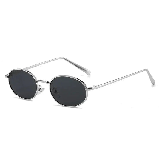 SHAUNA Retro Small Oval Metal Frame Sunglasses with silver frame and dark lenses – Astroshadez