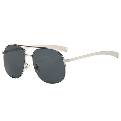 SHAUNA retro metal pilot sunglasses with double bridge, gray gradient lenses, beige temples – Astroshadez