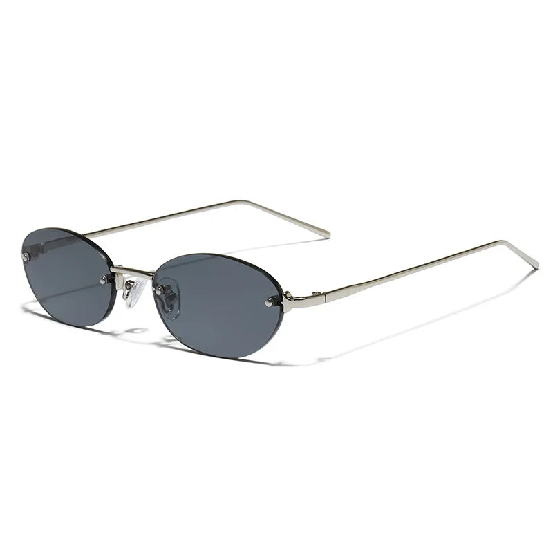 SHAUNA Fashion Small Oval Women Sunglasses Ins Popular Rimless Men Gradient Shades UV400
