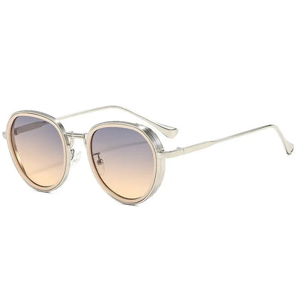 SHAUNA oval metal double-color sunglasses with gradient brown lenses, retro-punk luxury style – Astroshadez