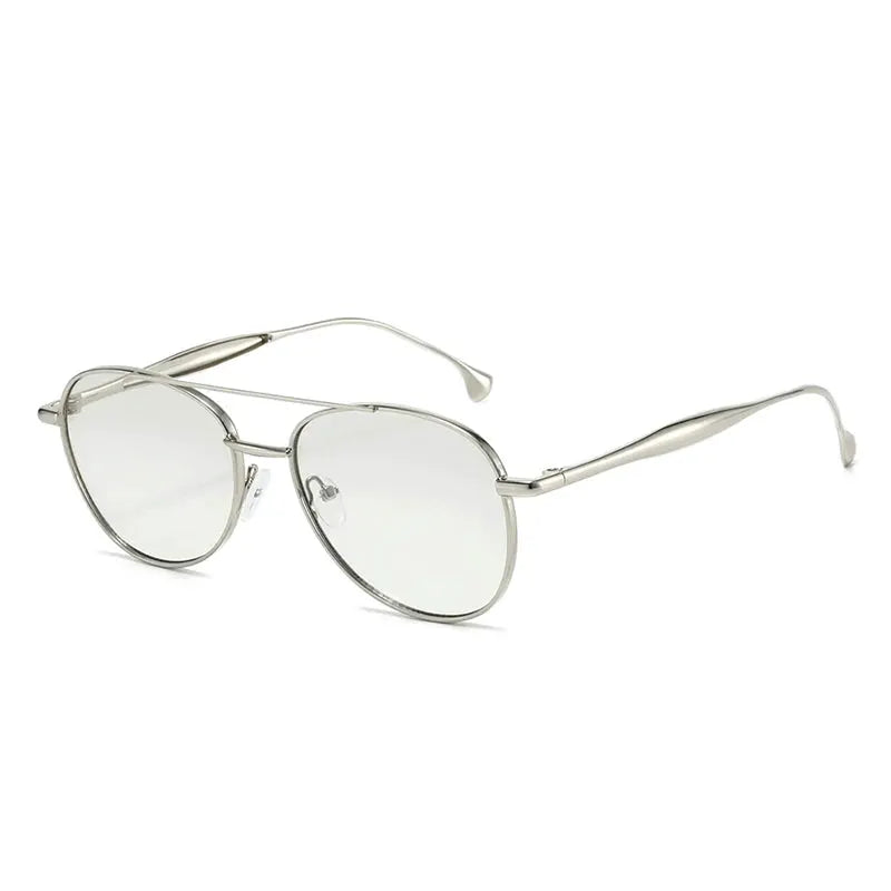 SHAUNA sunglasses with metal double-bridge pilot frame, silver finish and gradient lenses – Astroshadez