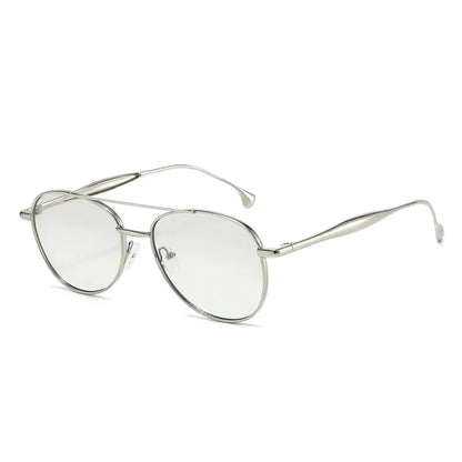 SHAUNA sunglasses with metal double-bridge pilot frame, silver finish and gradient lenses – Astroshadez