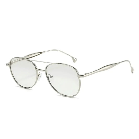 SHAUNA sunglasses with metal double-bridge pilot frame, silver finish and gradient lenses – Astroshadez